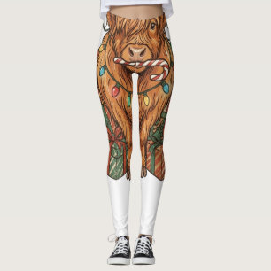 Festive Highland Cow Christmas Celebration Leggings
