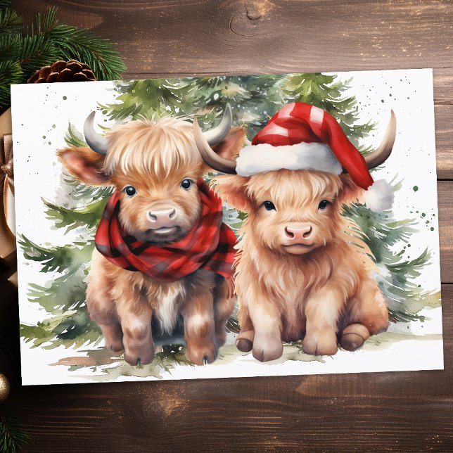 Festive Highland Cow Farm Animals Merry Christmas  Holiday Card (Creator Uploaded)