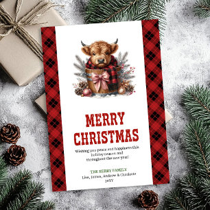 Festive highland cow watercolor greeting card