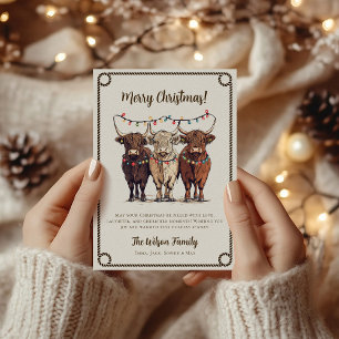 Festive Highland Cows Rustic Western Christmas Holiday Card