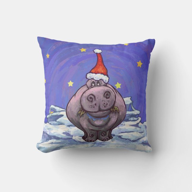 Festive Hippo Holiday Cushion (Front)