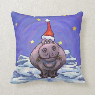 Festive Hippo Holiday Cushion