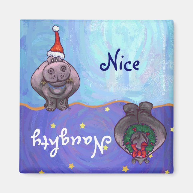 Festive Hippo Naughy Nice Dishwasher Magnets (Front)