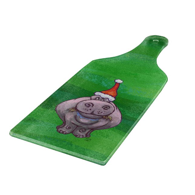 Festive Hippo On Green Cutting Board (Corner)