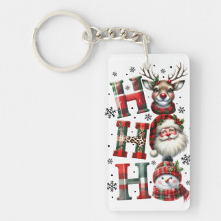 Festive "Ho Ho Ho" Christmas Design with Reindeer, Key Ring