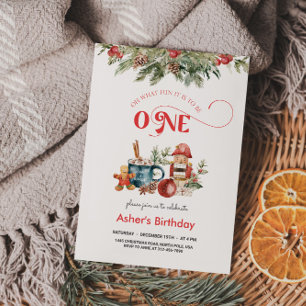 Festive Holiday 1st Birthday  Invitation