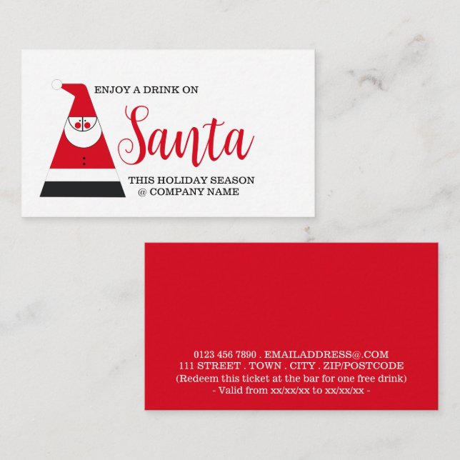 Festive Holiday - Abstract Santa - Drinks Ticket Enclosure Card (Front/Back)