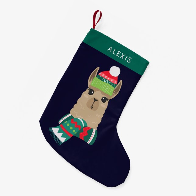 Festive Holiday Alpaca Personalised Small Christmas Stocking (Front (Hanging))