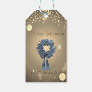 Festive Holiday Blue Christmas Wreath , Confetti Gift Tags