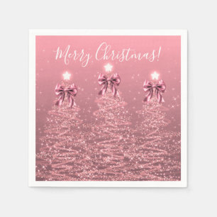 Festive Holiday Blush Pink  Christmas Trees Bows Napkin
