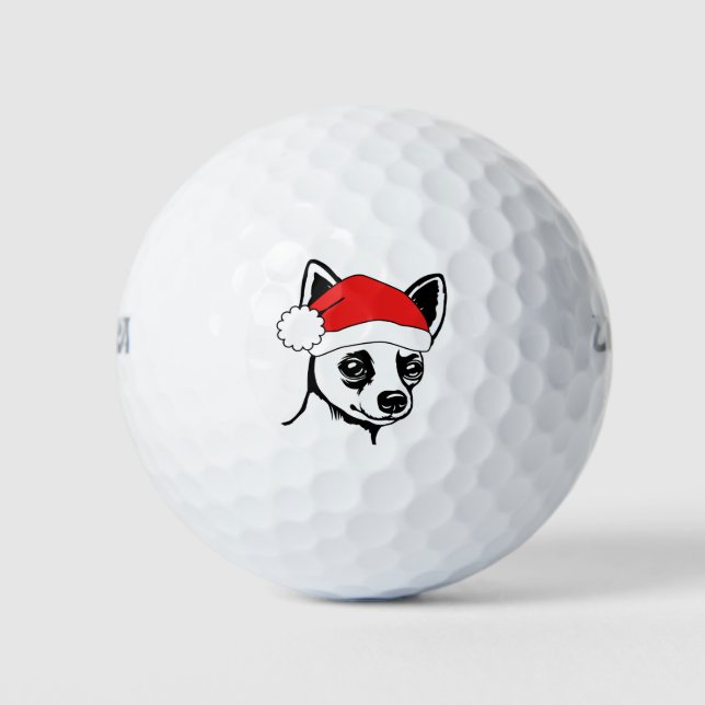 Festive Holiday Chihuahua Santa Hat Golf Balls (Front)