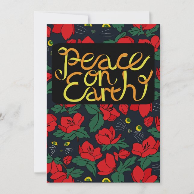 Festive Holiday Christmas Card Peace on Earth Cat (Front)