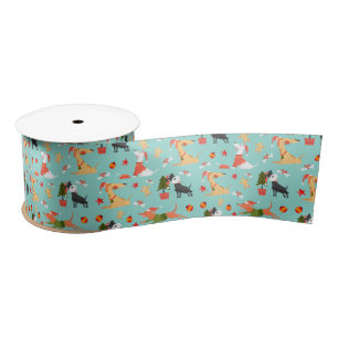 Festive Holiday Christmas Dogs Satin Ribbon