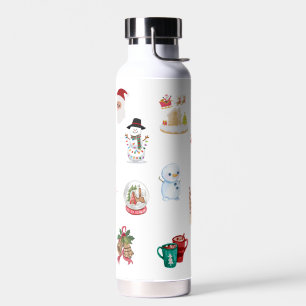 Festive Holiday Christmas doodle Water Bottle