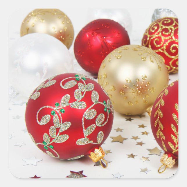 Festive Holiday Christmas Ornaments Background Square Sticker (Front)
