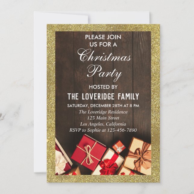 Festive Holiday Christmas Party Gifts Gold Glitter Invitation (Front)