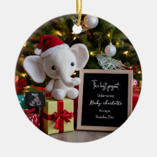 Festive holiday Christmas pregnancy announcement  Ceramic Ornament