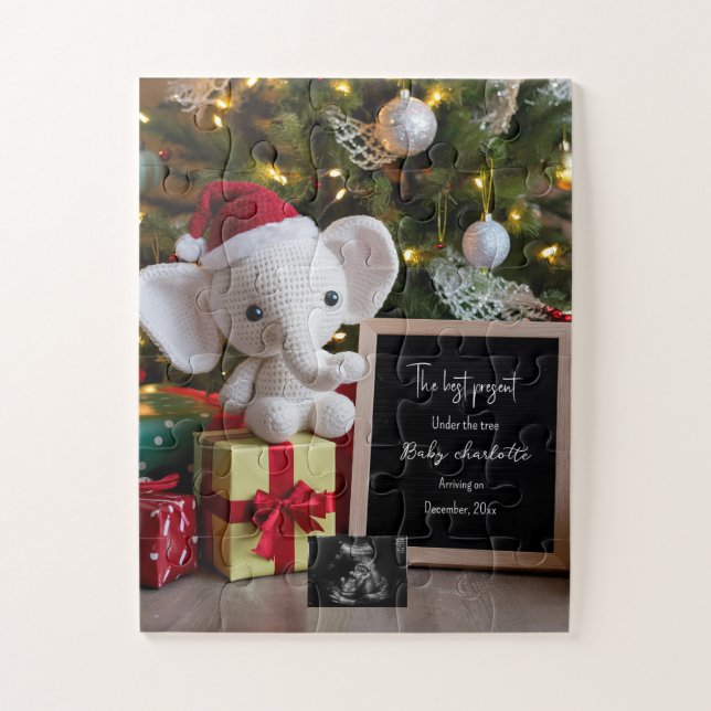 Festive holiday Christmas pregnancy announcement  Jigsaw Puzzle (Vertical)