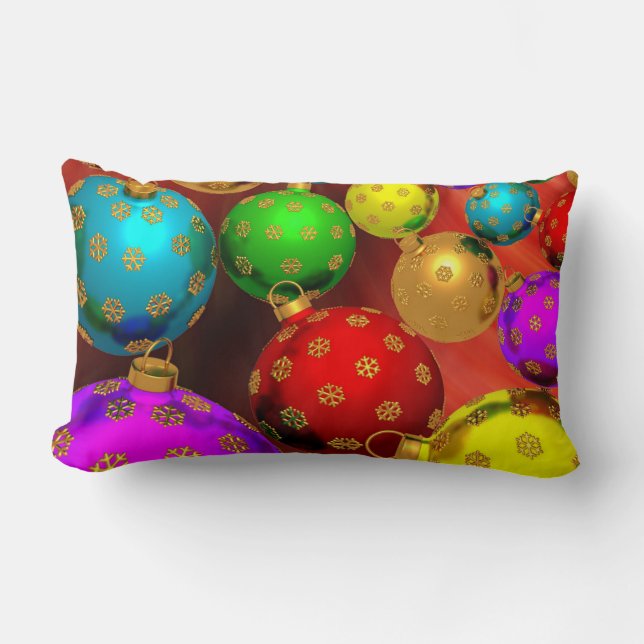 Festive Holiday Christmas Tree Ornaments Design Lumbar Cushion (Front)