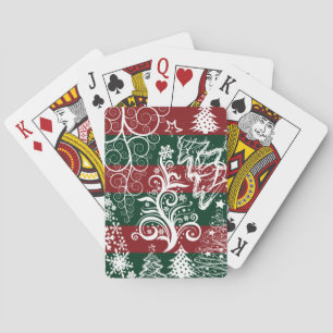 Festive Holiday Christmas Tree Red Green Striped Playing Cards