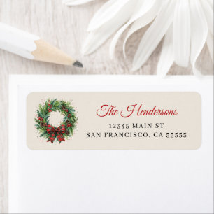 Festive Holiday Christmas Wreath Address Return Address Label