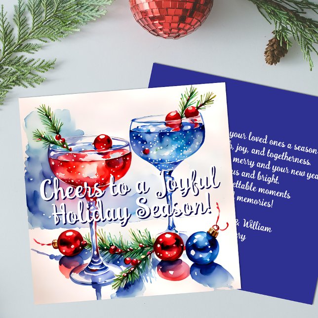 Festive Holiday Cocktail Greetings Flat Card (Creator Uploaded)