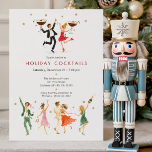 Festive Holiday Cocktails Watercolor Party Guests Invitation