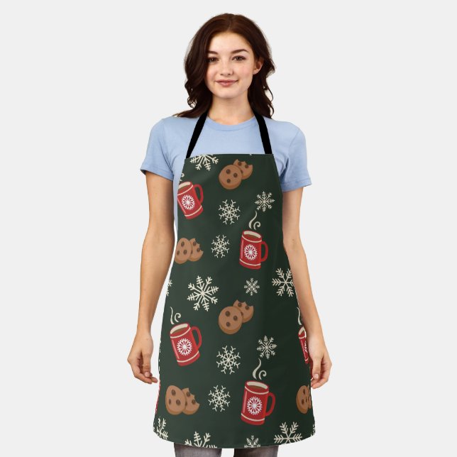 Festive Holiday Cookies & Snowflakes Pattern Apron (Worn)