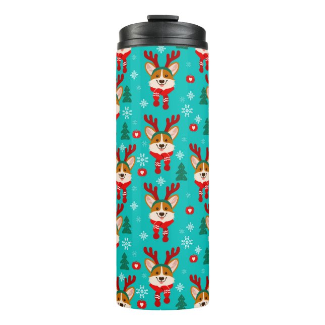 Festive Holiday Corgi Dog Thermal Tumbler (Front)