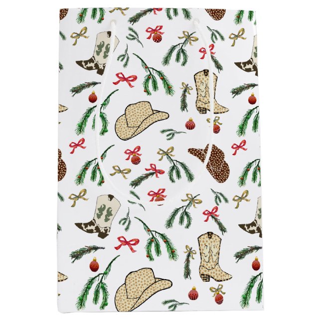 Festive Holiday Cowboy Rodeo Pattern Medium Gift Bag (Front)