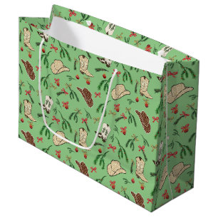 Festive Holiday Cowboy Rodeo Pattern Sage Large Gift Bag