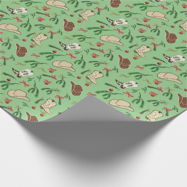 Festive Holiday Cowboy Rodeo Pattern Sage Wrapping Paper (Corner)