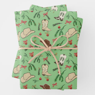 Festive Holiday Cowboy Rodeo Pattern Sage Wrapping Paper Sheet