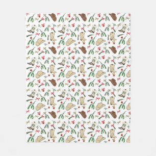 Festive Holiday Cowboy Rodeo Pattern White Fleece Blanket