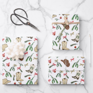Festive Holiday Cowboy Rodeo Pattern Wrapping Paper Sheet