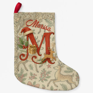 Festive Holiday Cute Christmas Initial M Small Christmas Stocking