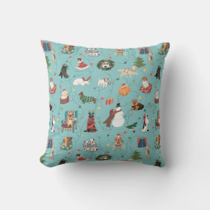 Festive Holiday Dogs in Christmas Sweaters Pattern Cushion