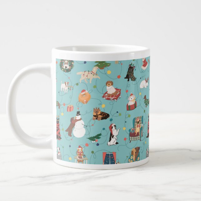 Festive Holiday Dogs in Christmas Sweaters Pattern Large Coffee Mug (Left)