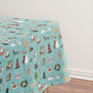 Festive Holiday Dogs in Christmas Sweaters Pattern Tablecloth