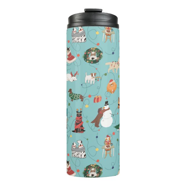 Festive Holiday Dogs in Christmas Sweaters Pattern Thermal Tumbler (Front)