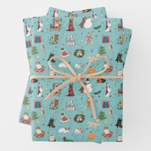 Festive Holiday Dogs in Christmas Sweaters Pattern Wrapping Paper Sheet