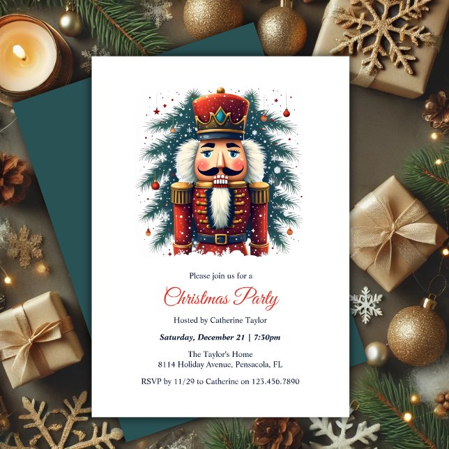 Festive Holiday Elegant Nutcracker Christmas Party Invitation (Festive Holiday Elegant Nutcracker Christmas Party Invitation)