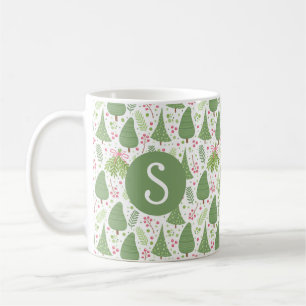 Festive Holiday Fir Trees Monogram Mug