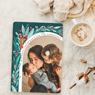 Festive Holiday Foliage Candy Cane Photo Christmas Card