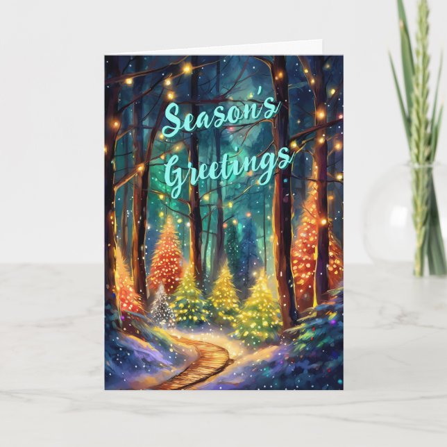 Festive Holiday Forest Folded Holiday Card (Front)