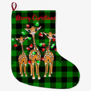 Festive Holiday Giraffe   Merry Christmas  Large C Stocking