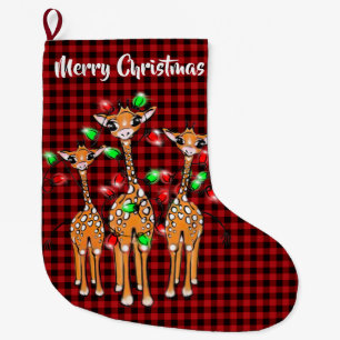 Festive Holiday Giraffe Merry Christmas Large Christmas Stocking
