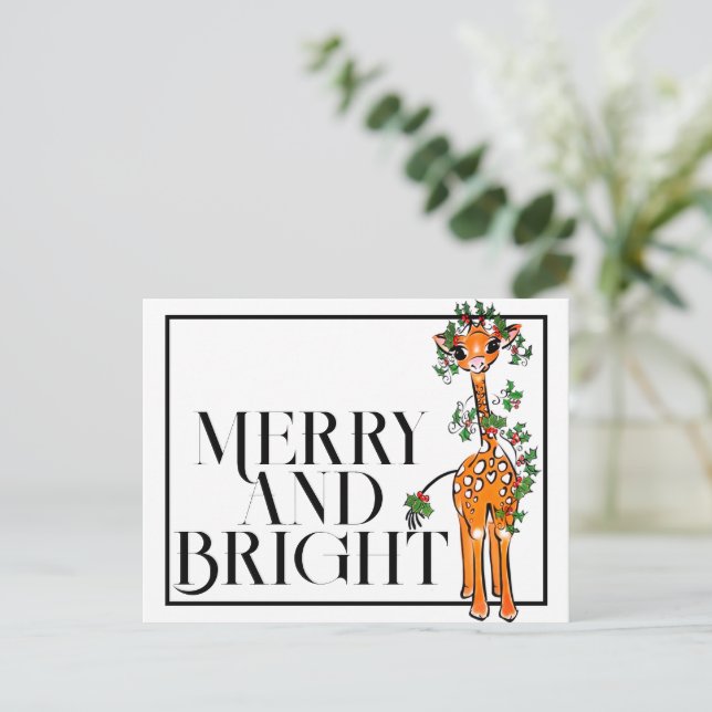 Festive holiday giraffe | red green garland postcard (Standing Front)