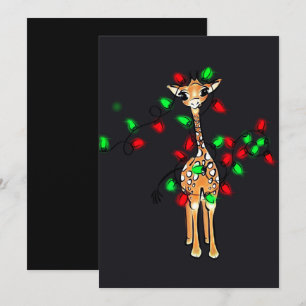 Festive holiday giraffe, red green twinkle lights  card