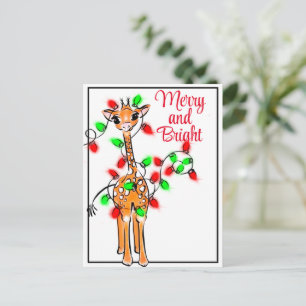 Festive holiday Giraffe   red green Xmas lights Postcard